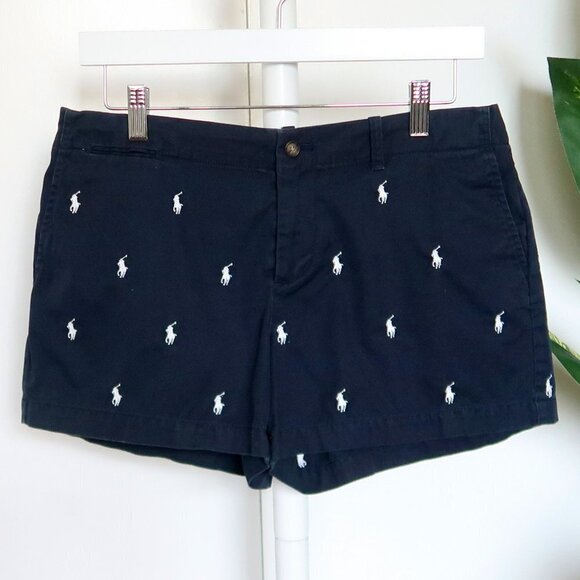 Polo Ralph Lauren Navy & White Pony Embroidery Cotton Summer Chino Shorts Size 4 - Picture 2 of 10